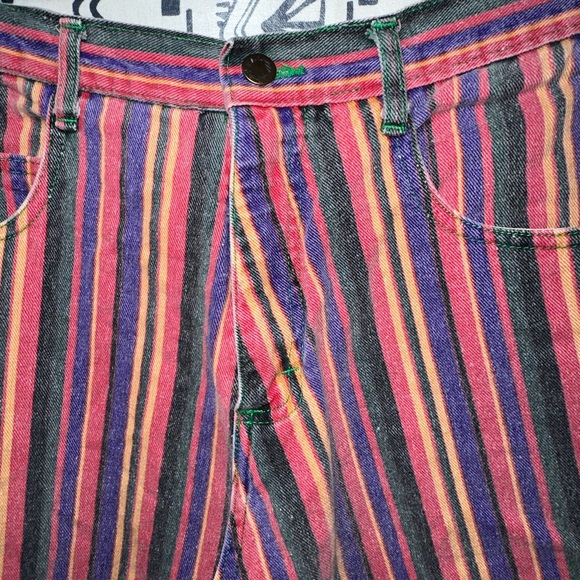 Vintage C’est Toi Faded Multi Colour Striped Jean Shorts M Cotton Made In USA - Picture 2 of 8